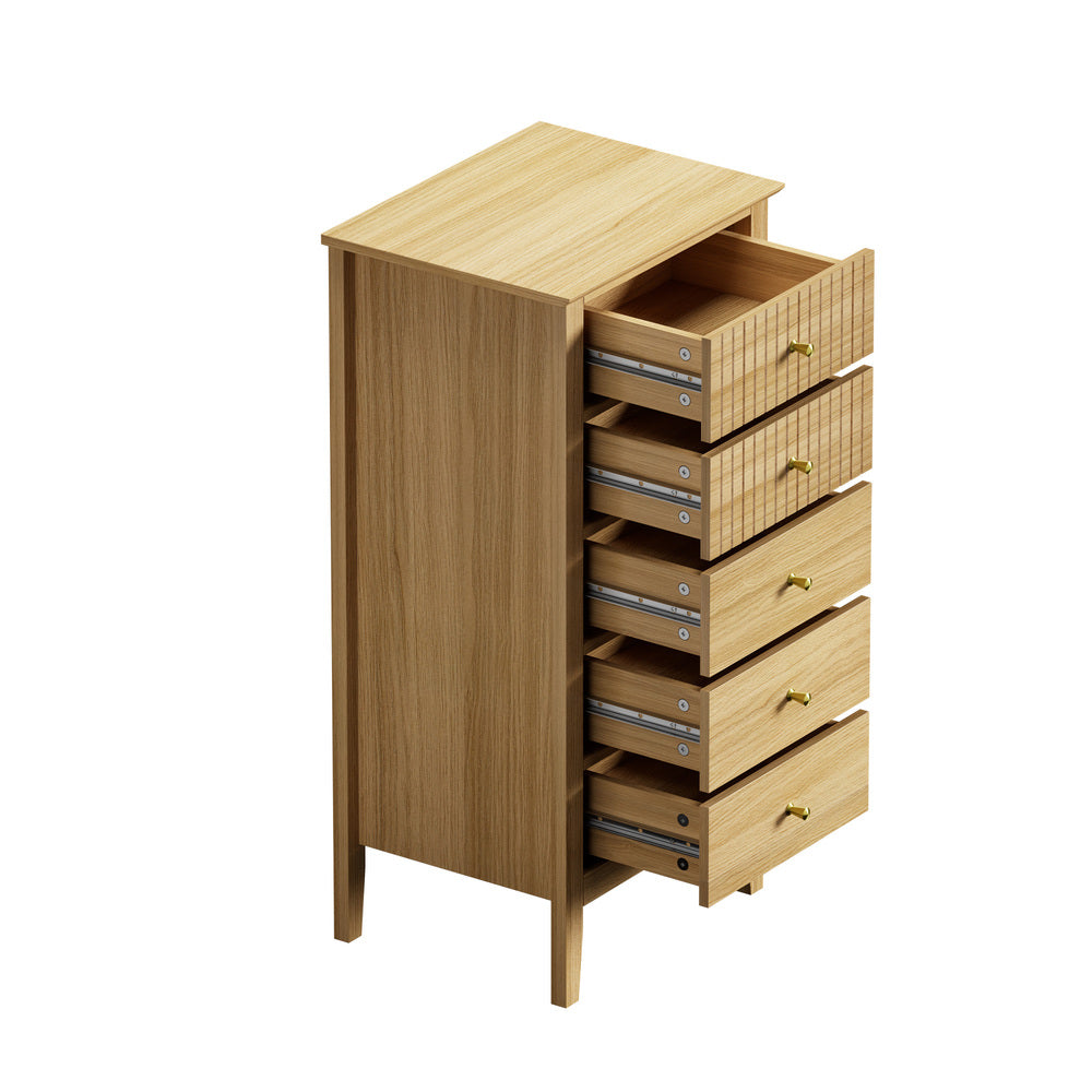 Hilda 5 Drawer Slim Tallboy Natural