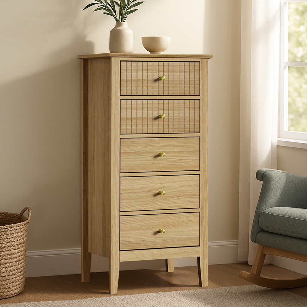 Hilda 5 Drawer Slim Tallboy Natural