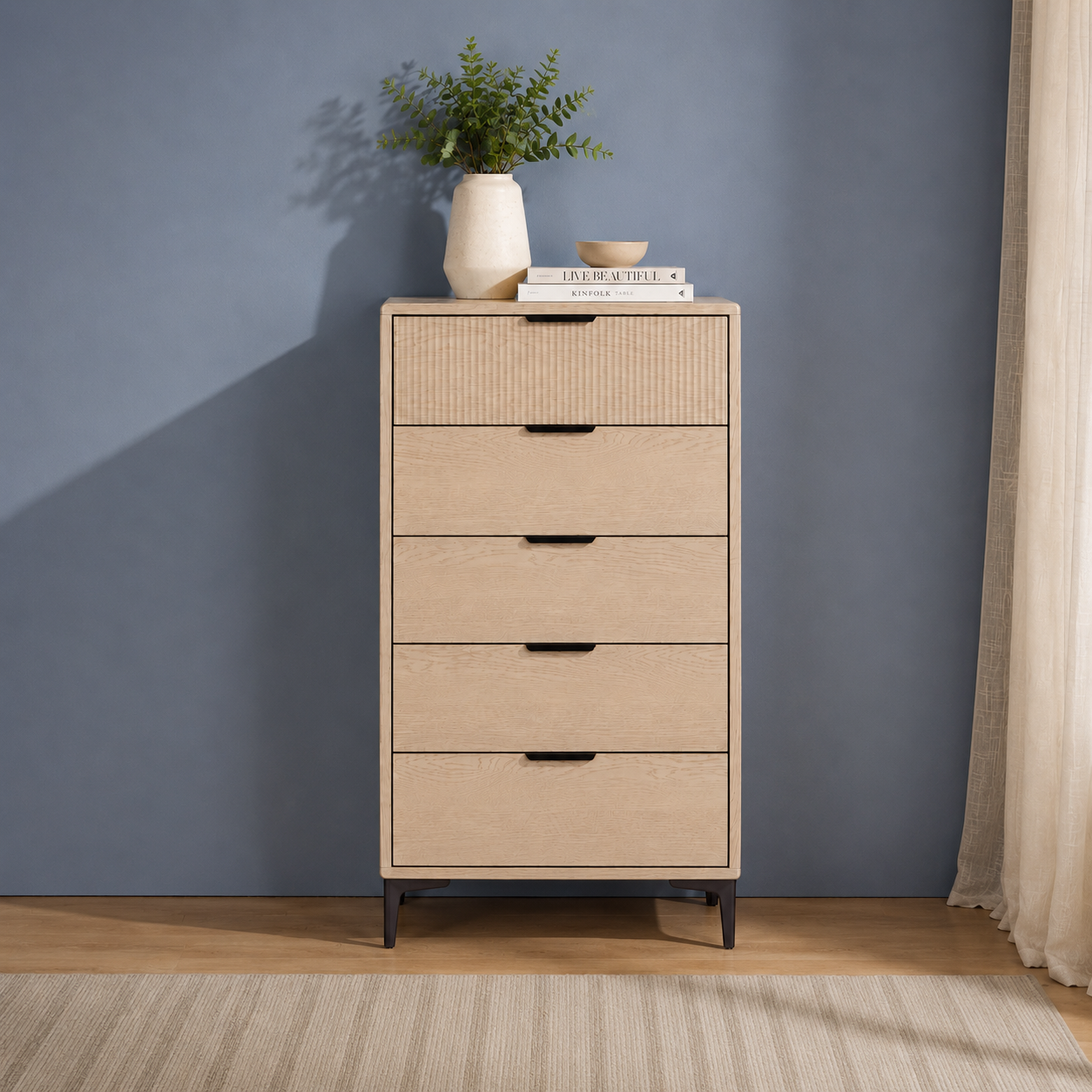 Rhodes Tallboy 5 Drawer Oak