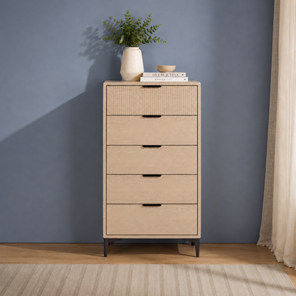 Rhodes Tallboy 5 Drawer Oak