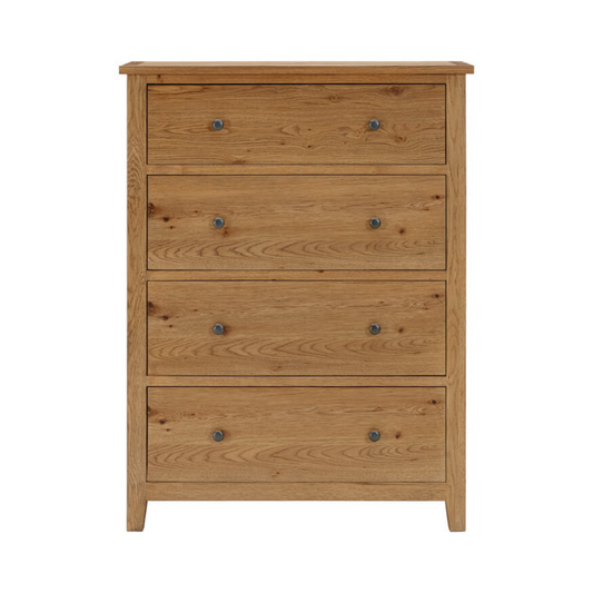 Claire American White Oak Timber 4-Drawer Tallboy chest