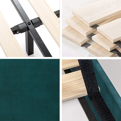 Coco Upholstered Queen Bed Frame Dark Green