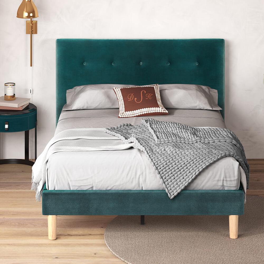 Coco Upholstered Double Bed Frame Dark Green