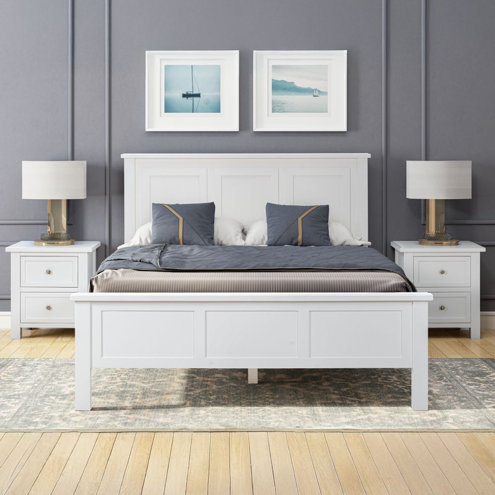 Hamptons Bed Frame White Queen