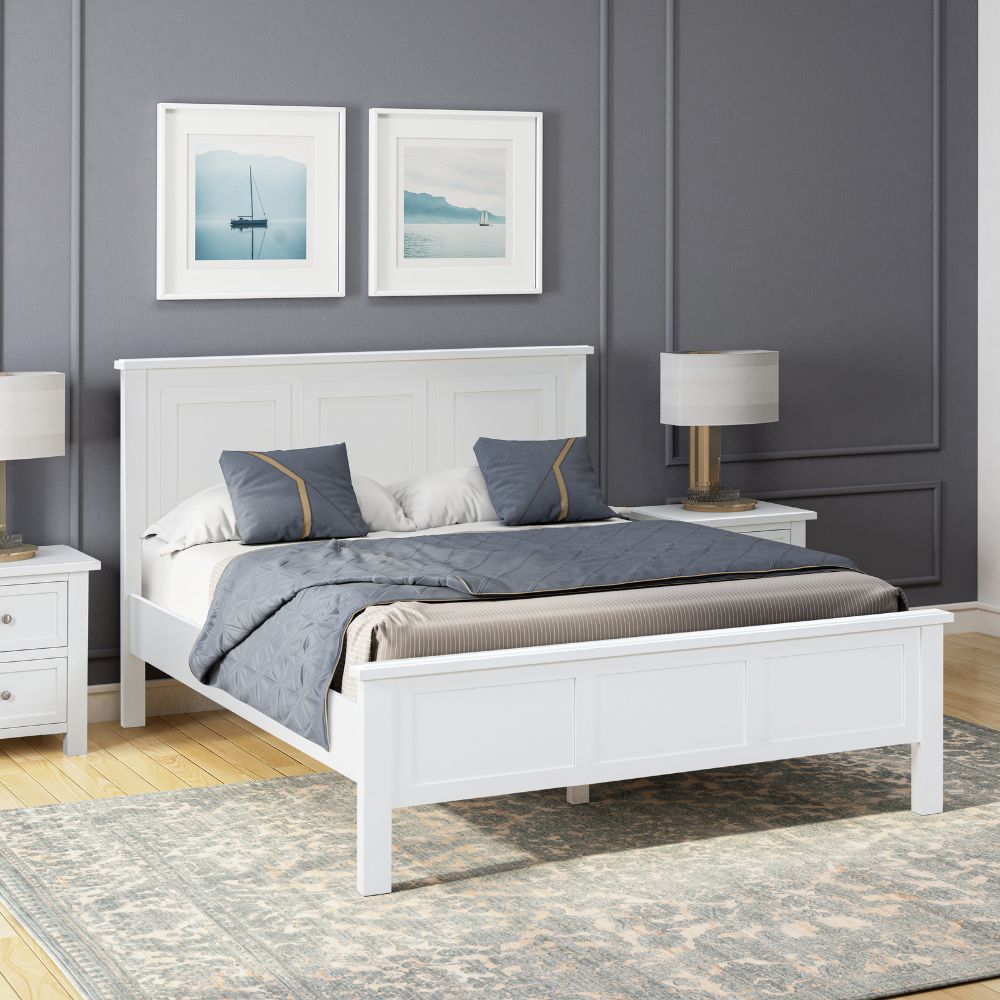 Hamptons Bed Frame White Queen