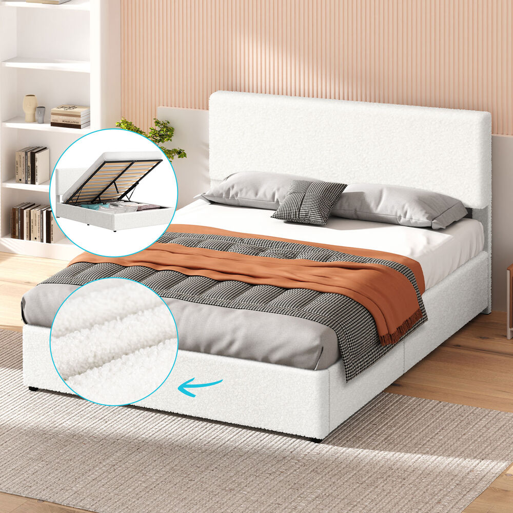 Laura Boucle Gas Lift Bed White