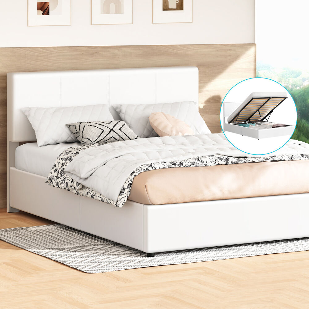 Laura Faux Leather Gas Lift Bed White