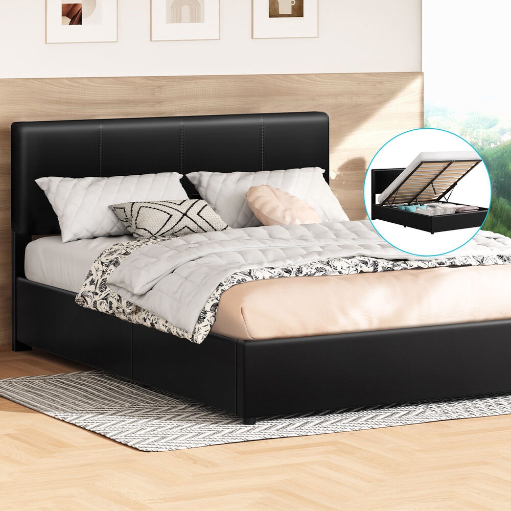 Laura Faux Leather Gas Lift Bed Black