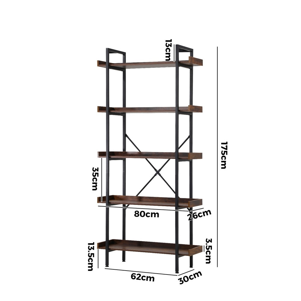 Keanna 5-Tier Bookshelf Brown