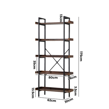 Keanna 5-Tier Bookshelf Brown