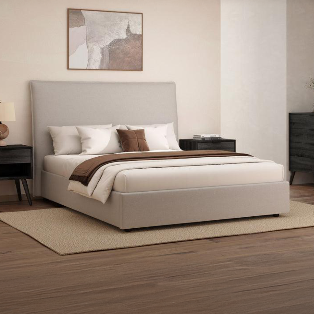 Edge Upholstered Bed Frame Latte Queen