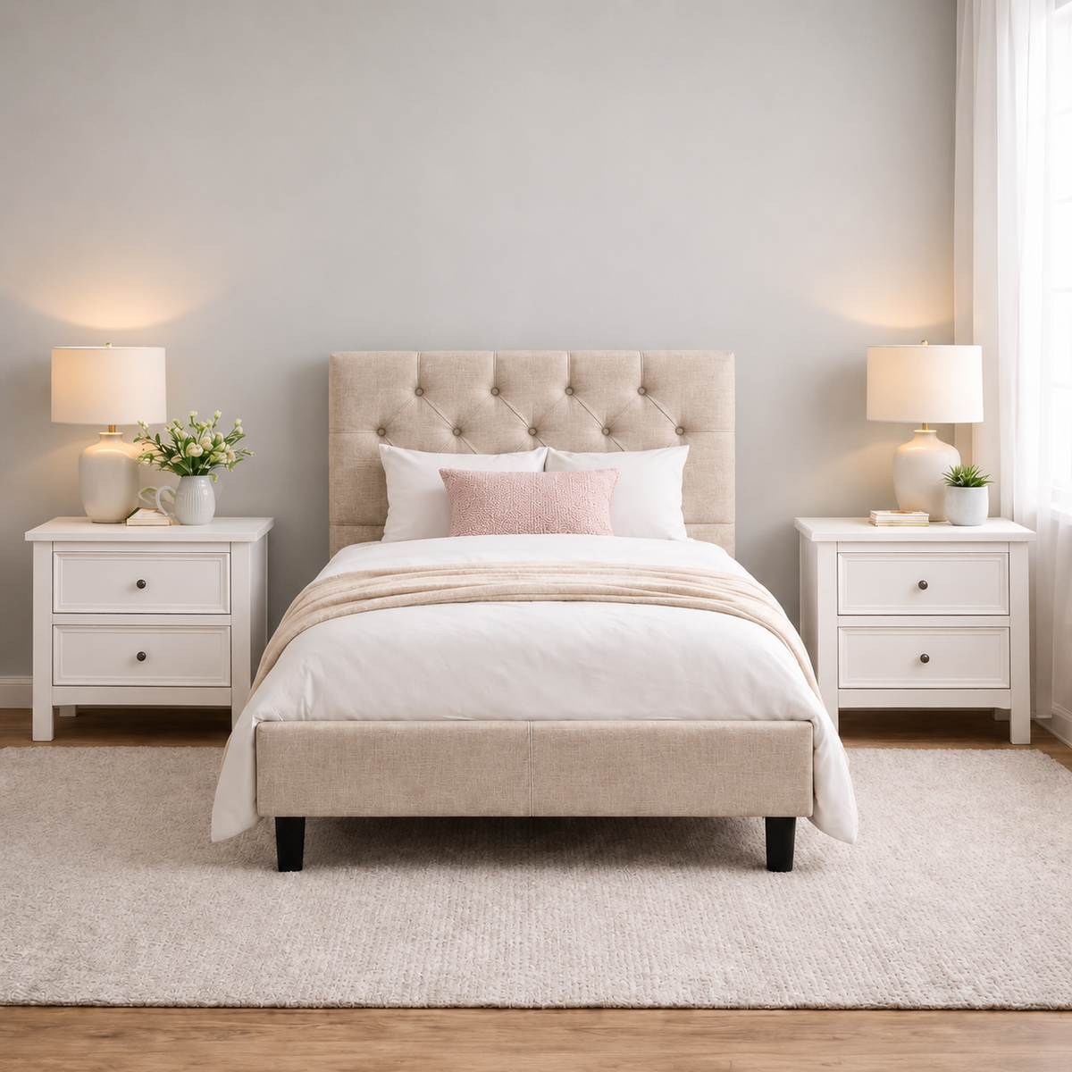 Essentials Tufted King Single Bed Frame with USB