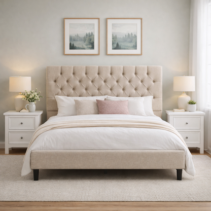 Essentials Tufted Double Bed Frame with USB