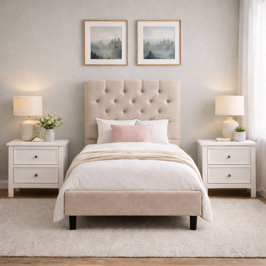 Essentials Tufted King Single Bed Frame with USB