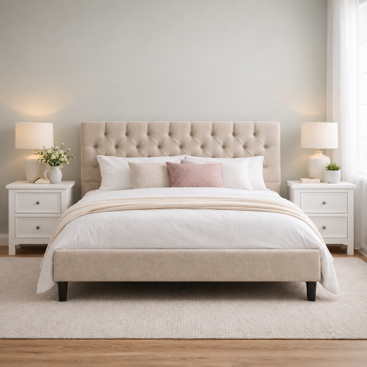 Essentials Tufted Queen Bed Frame with USB