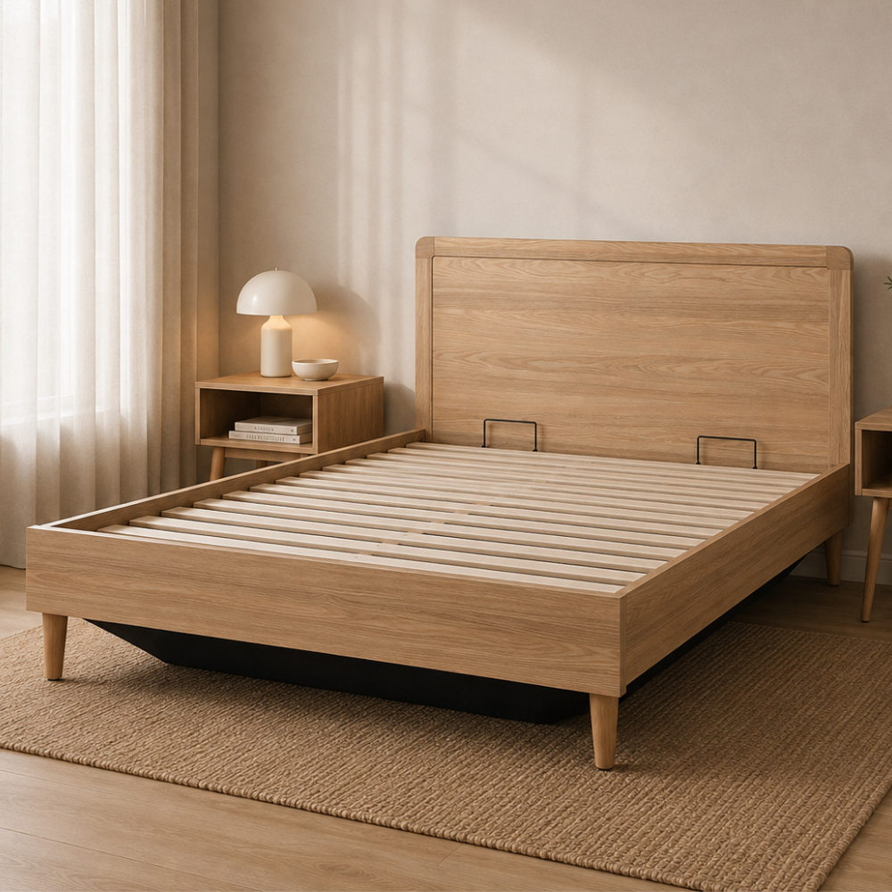 Loft Gas Lift Bed Frame Oak Queen