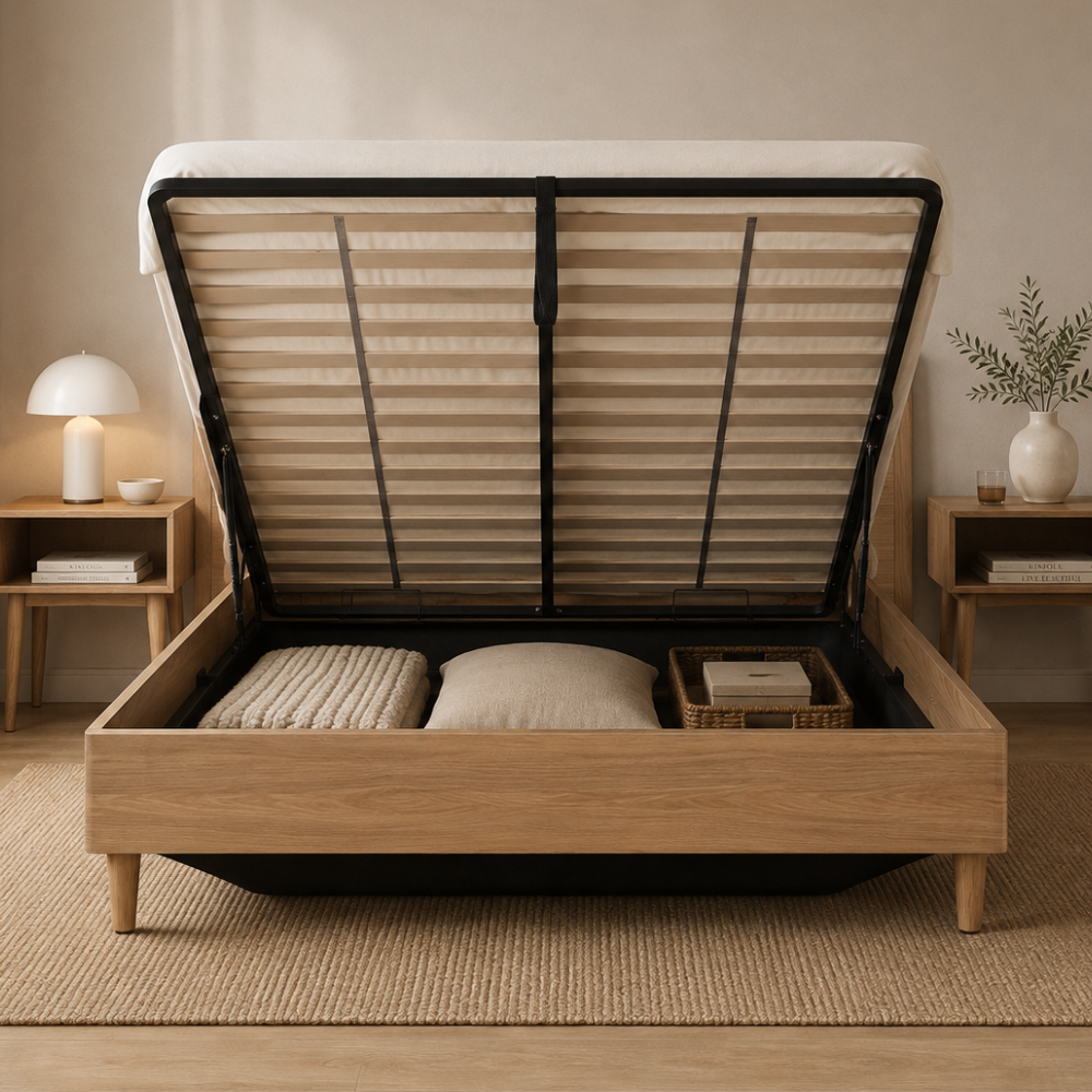 Loft Gas Lift Bed Frame Oak Queen