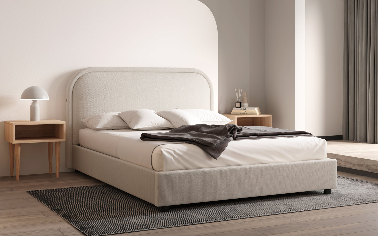 Lola Upholstered Queen Bed Frame Cream