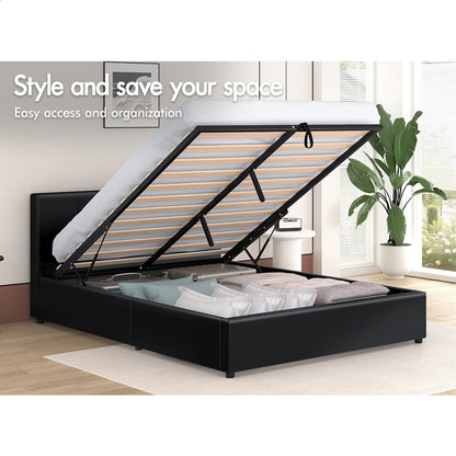 Houston Faux Leather Gas Lift Bed Black