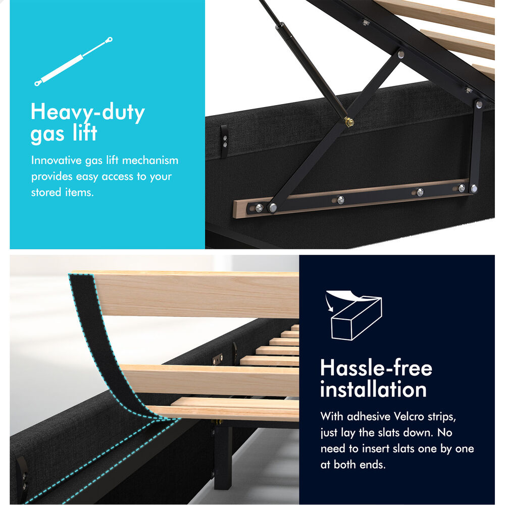 Houston Upholstered Gas Lift Bed Charcoal