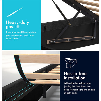 Houston Upholstered Gas Lift Bed Charcoal