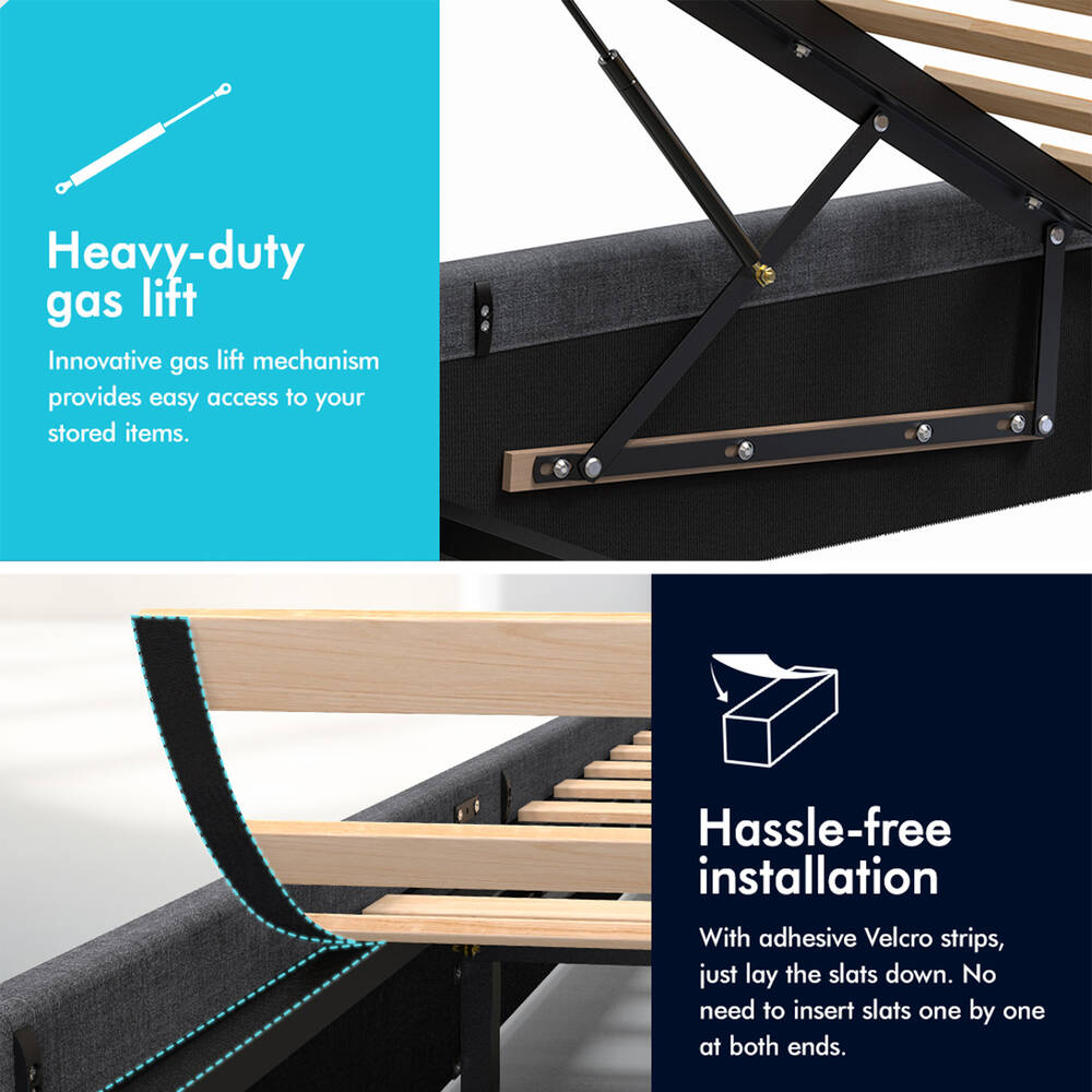 Houston Upholstered Gas Lift Bed Grey