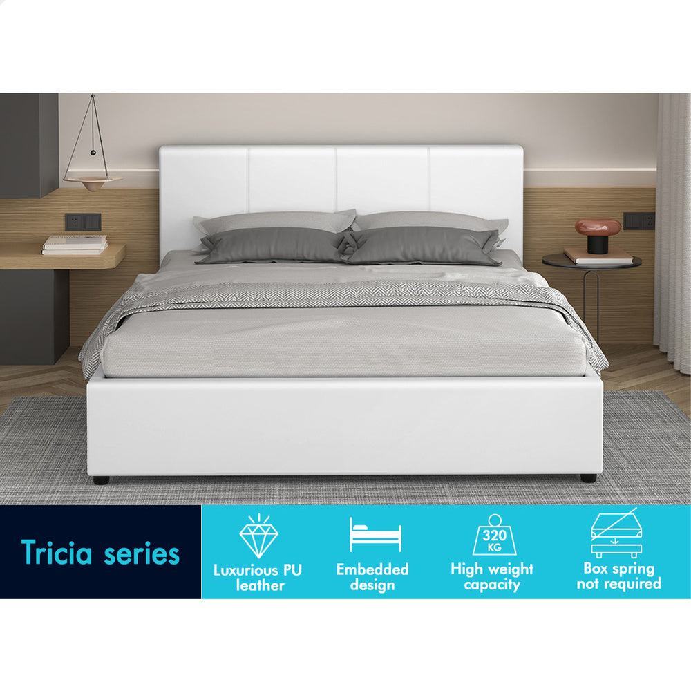 Houston Faux Leather Gas Lift Bed White