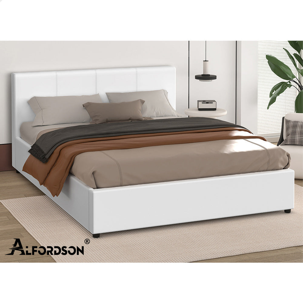 Houston Faux Leather Gas Lift Bed White
