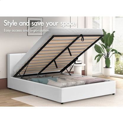 Houston Faux Leather Gas Lift Bed White