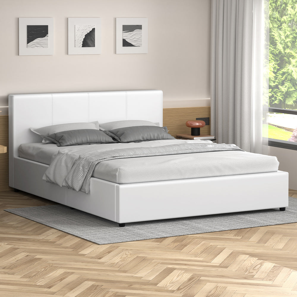 Houston Faux Leather Gas Lift Bed White