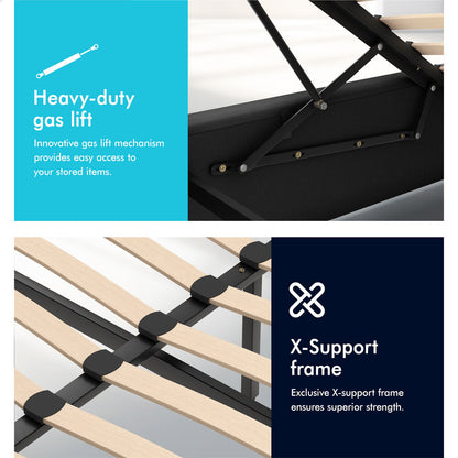 Black Aurora Upholstered Gas Lift Bed