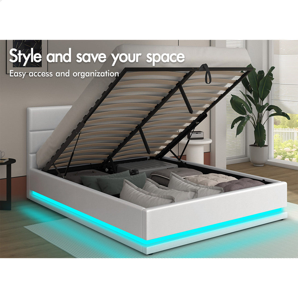 White Aurora PU Leather Gas Lift Bed