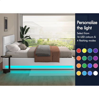 White Aurora PU Leather Gas Lift Bed