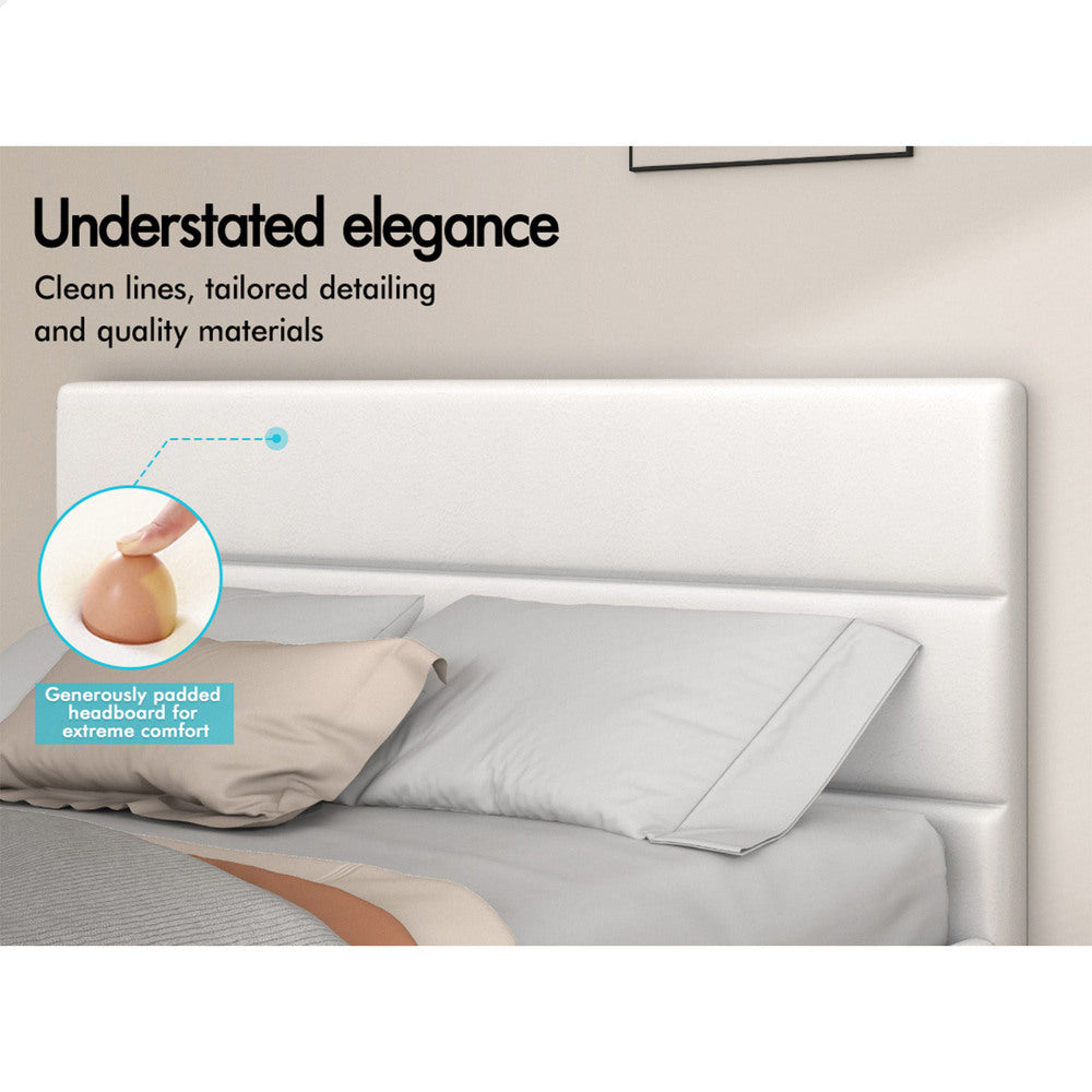 White Aurora PU Leather Gas Lift Bed