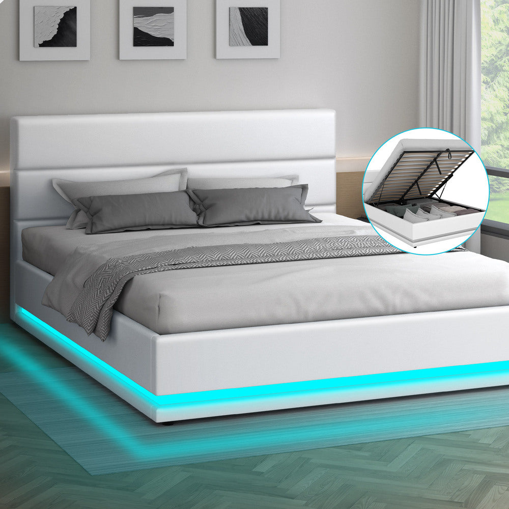 White Aurora PU Leather Gas Lift Bed