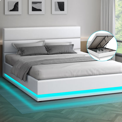 White Aurora PU Leather Gas Lift Bed