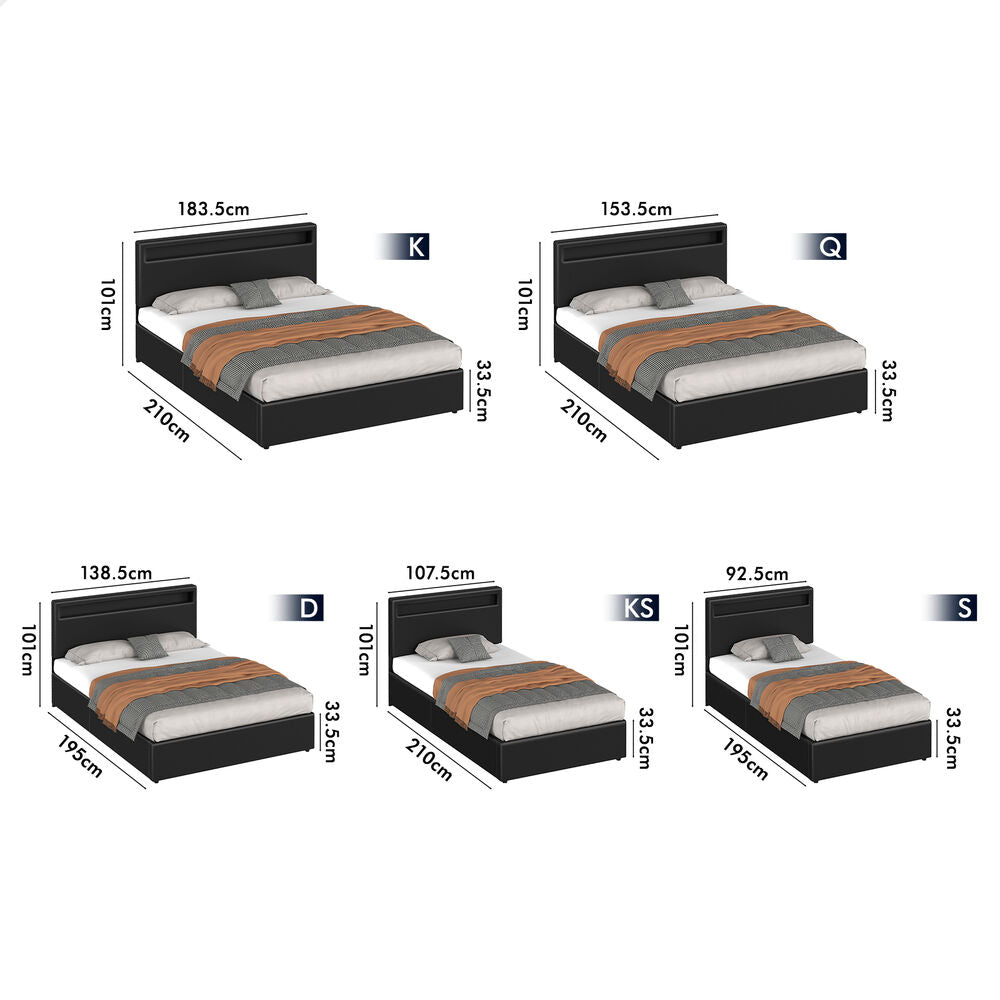 Caledon PU Leather Gas Lift Bed Black