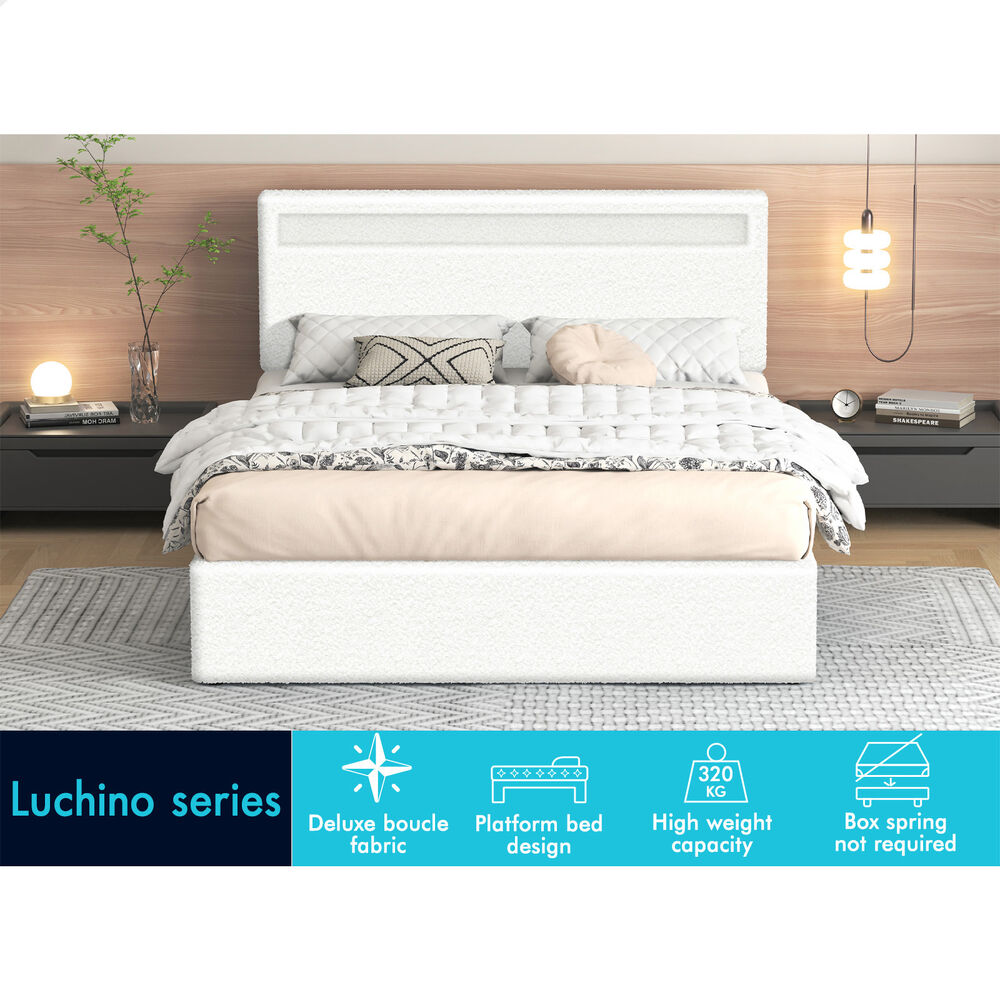 Caledon Boucle Gas Lift Bed Beige