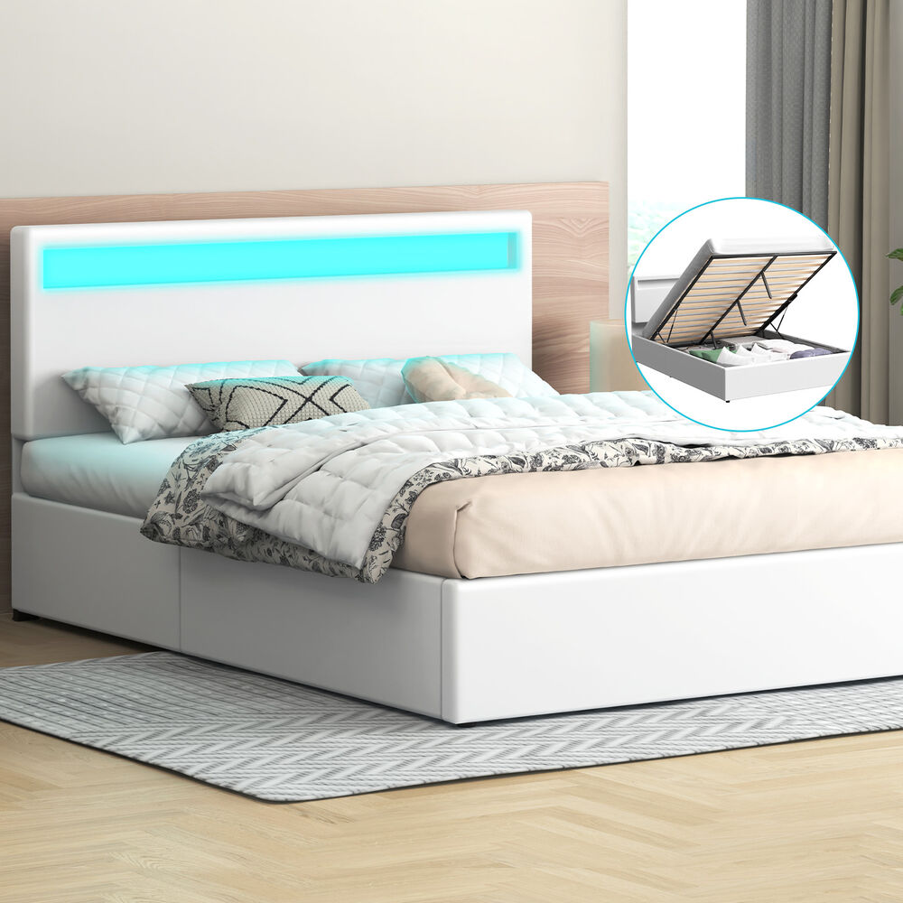 Caledon PU Leather Gas Lift Bed White