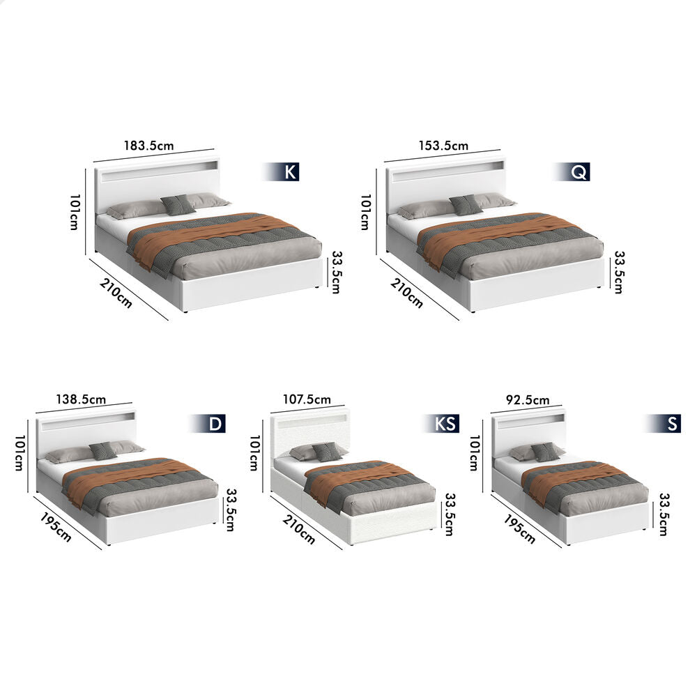 Caledon PU Leather Gas Lift Bed White