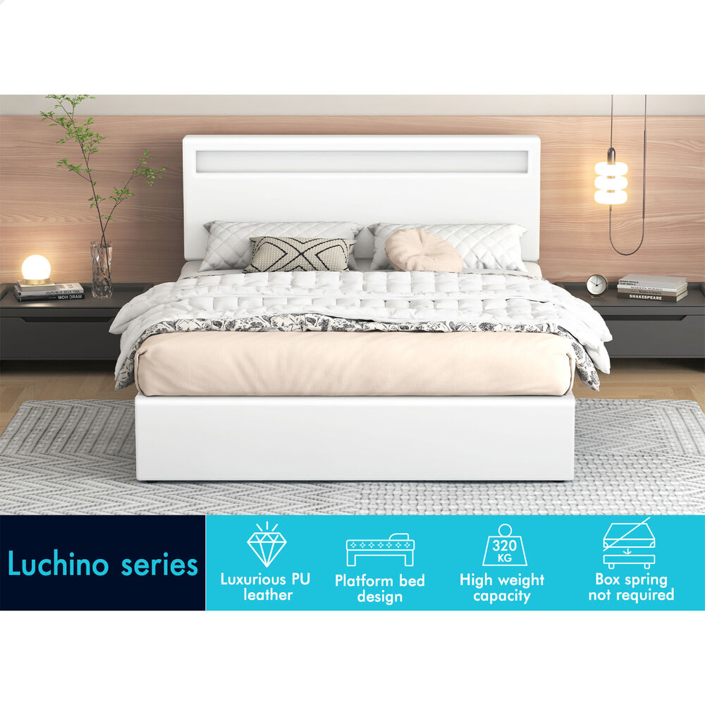 Caledon PU Leather Gas Lift Bed White