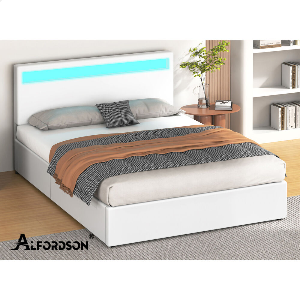 Caledon PU Leather Gas Lift Bed White