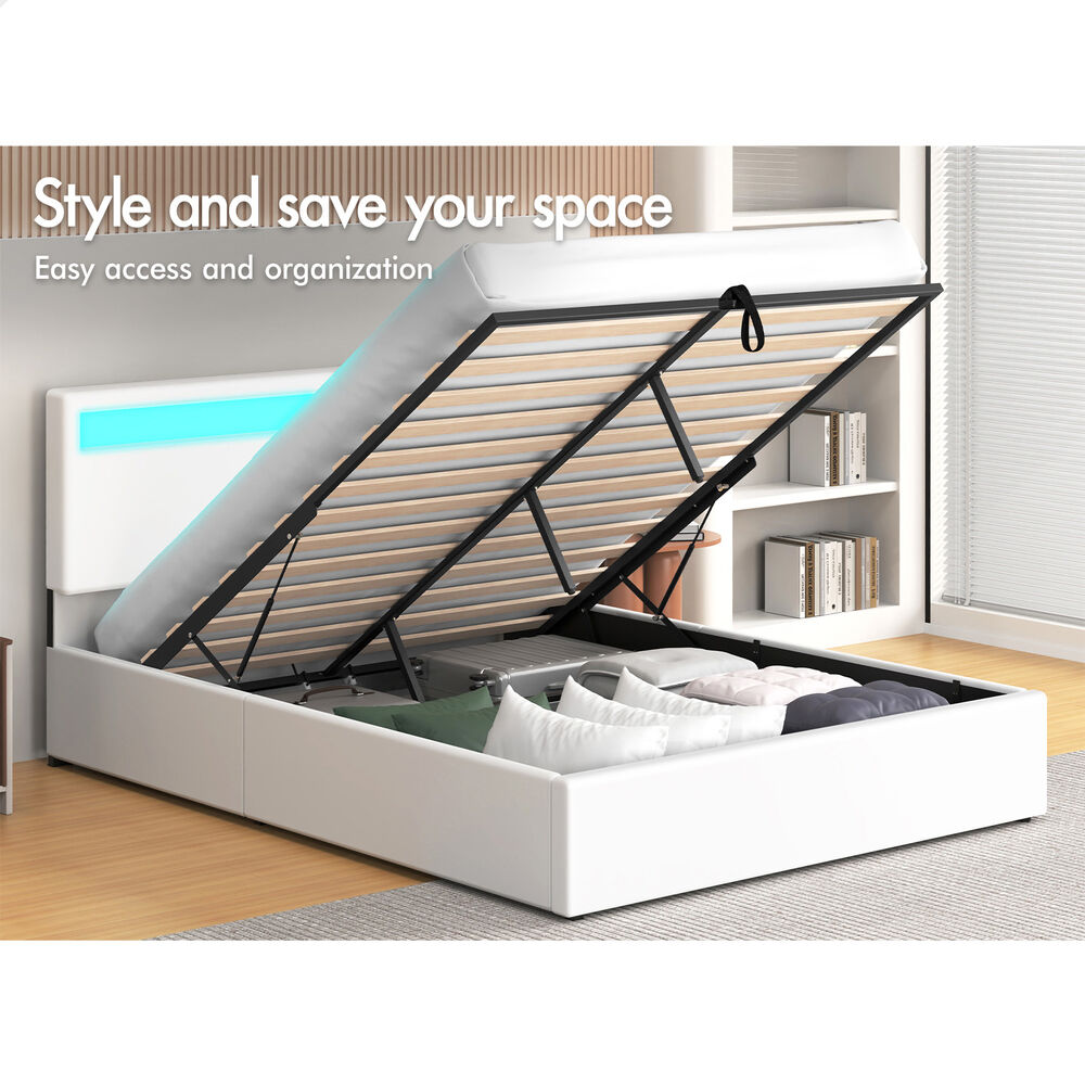 Caledon PU Leather Gas Lift Bed White