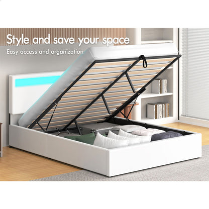 Caledon PU Leather Gas Lift Bed White