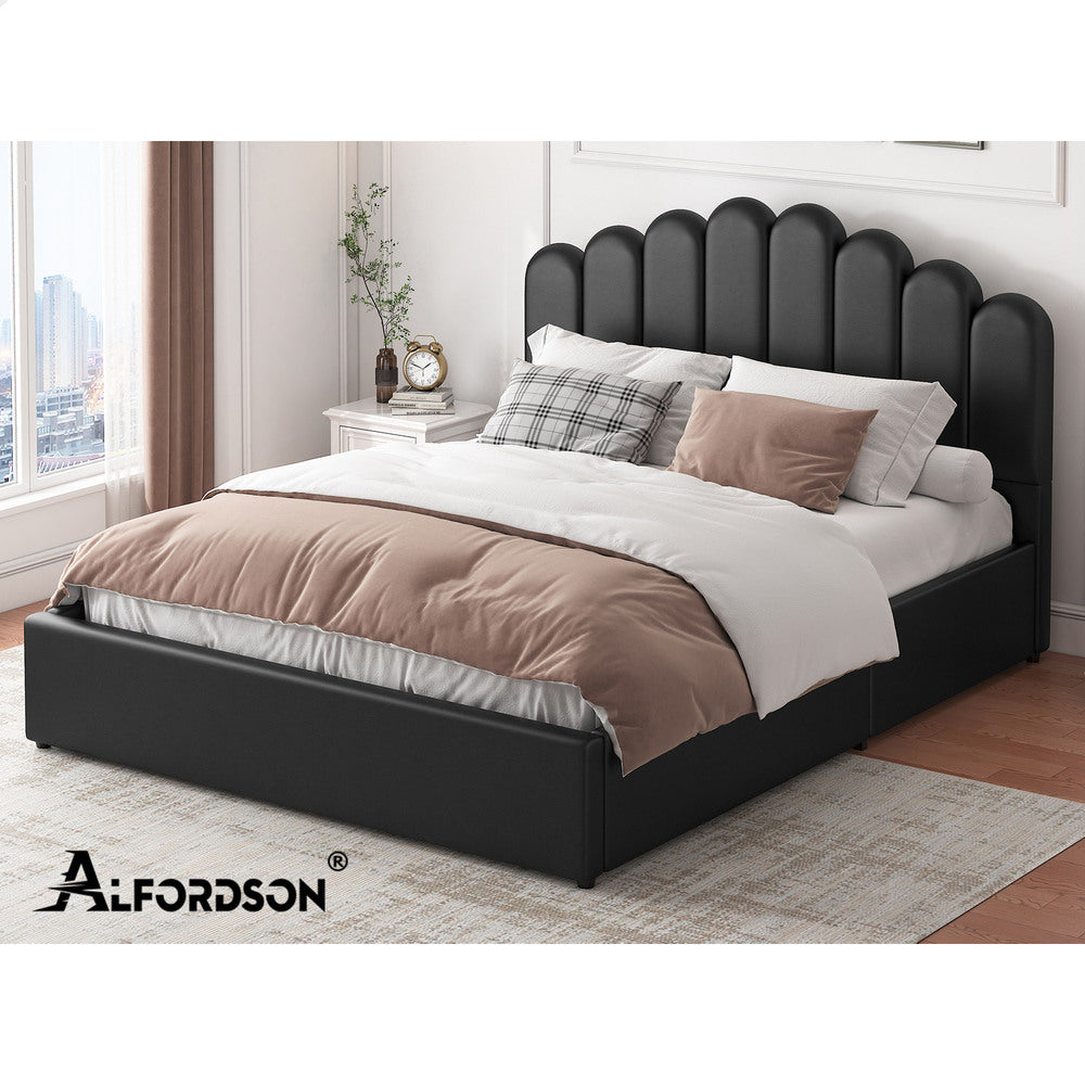 Roswell Faux Leather Gas Lift Bed Black