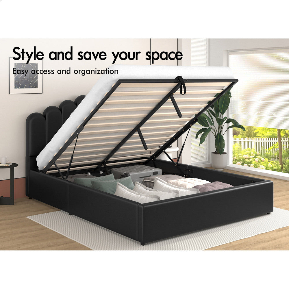 Roswell Faux Leather Gas Lift Bed Black