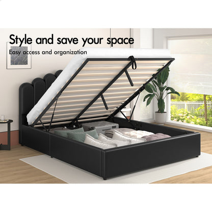 Roswell Faux Leather Gas Lift Bed Black