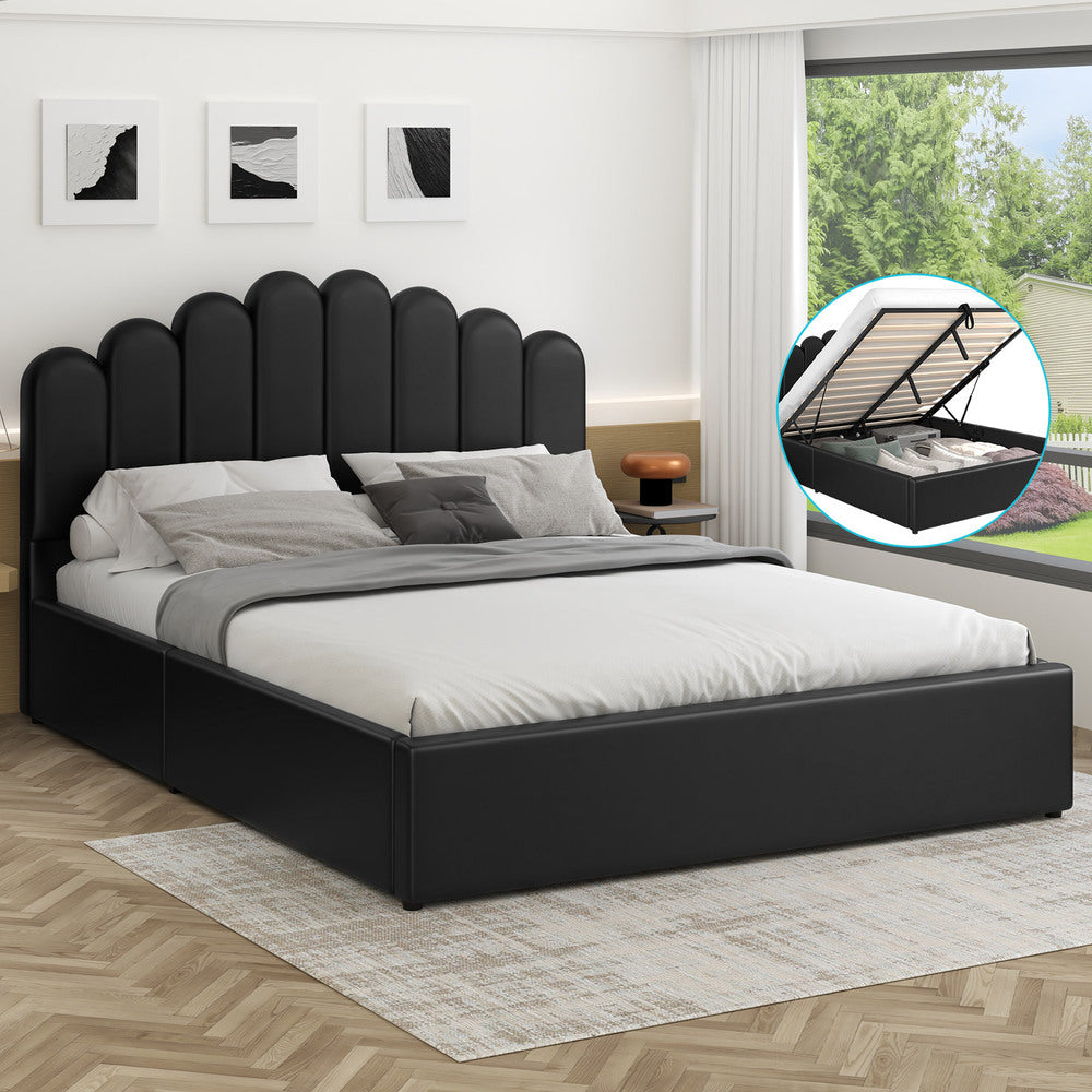Roswell Faux Leather Gas Lift Bed Black