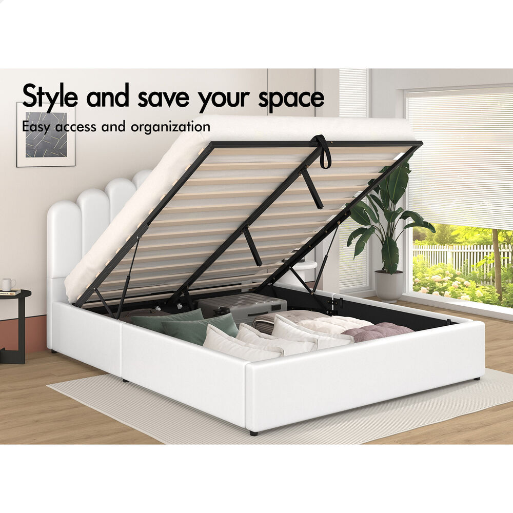 Roswell Faux Leather Gas Lift Bed White