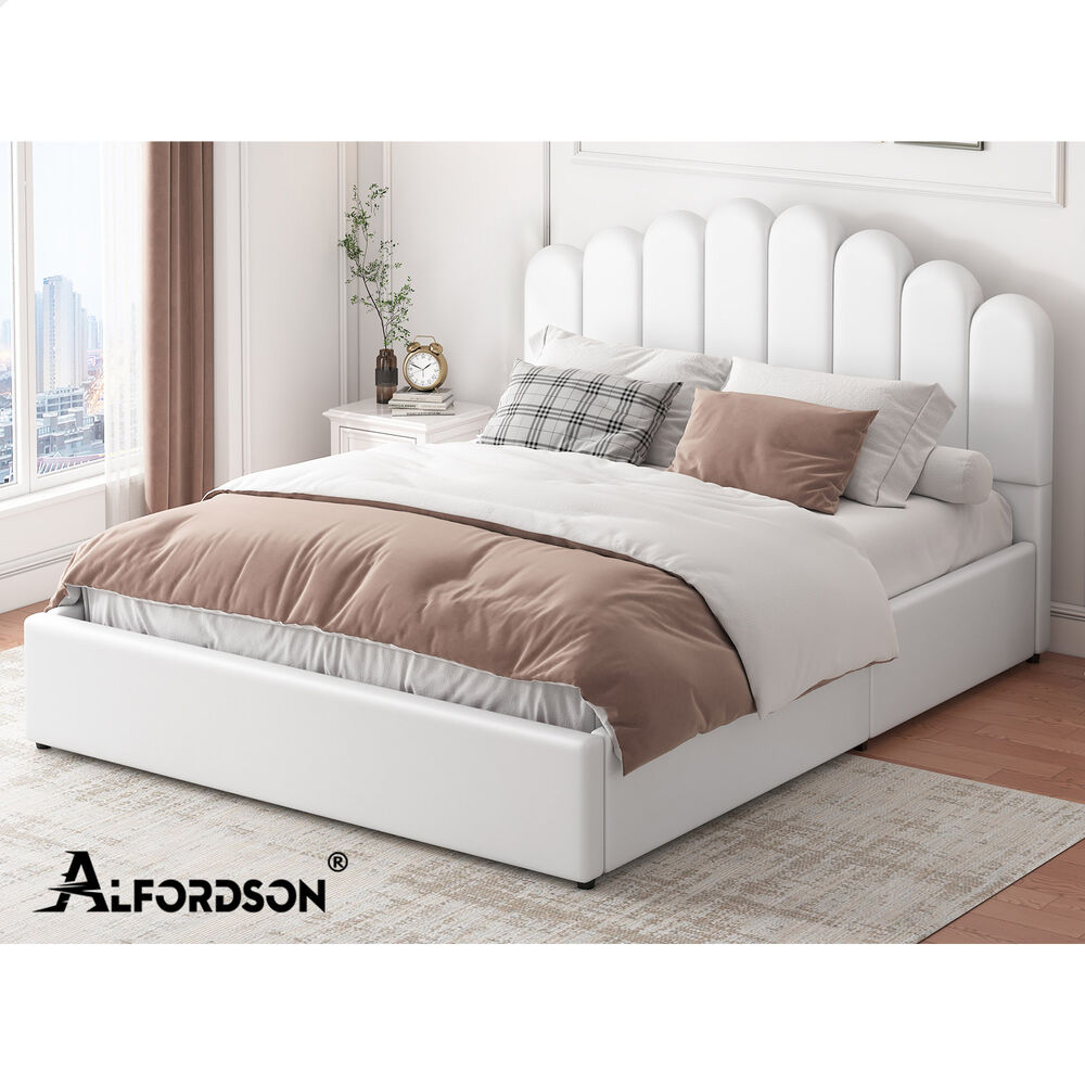 Roswell Faux Leather Gas Lift Bed White